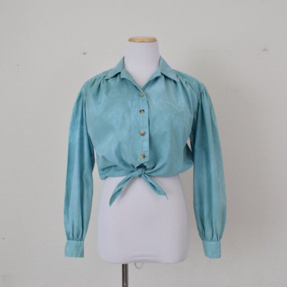 Vintage 90s Crop All Cotton‎ Tie Down Blouse size S - Picture 10 of 10